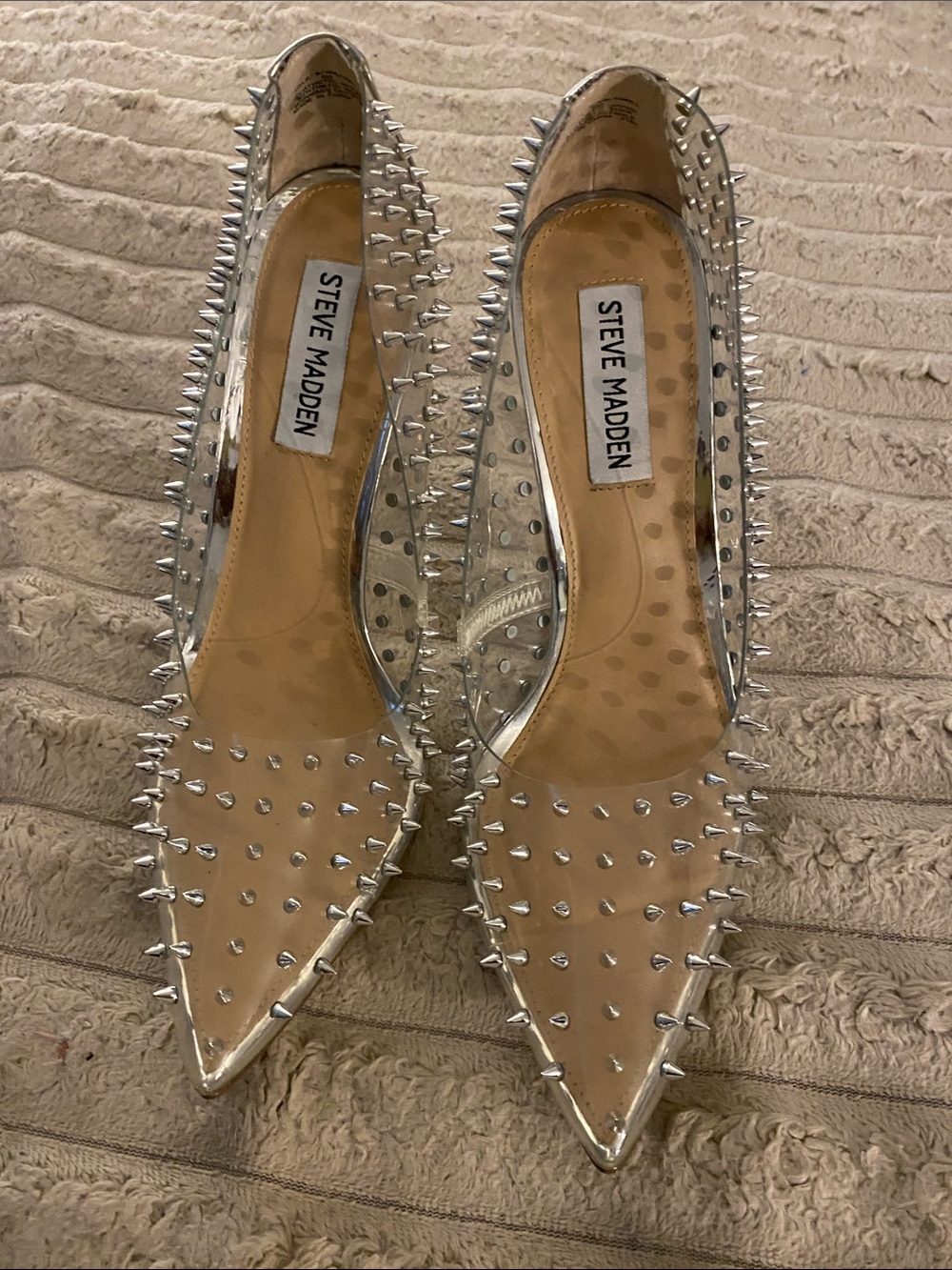 Steve Madden Clear Silver Spike Pointed-Toe Flats - Like New